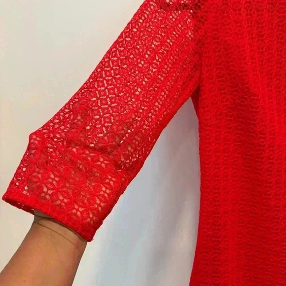 Trina‎ Turk Red Eyelet Dress Size 2 Peekaboo Back Cut Out - Picture 4 of 14